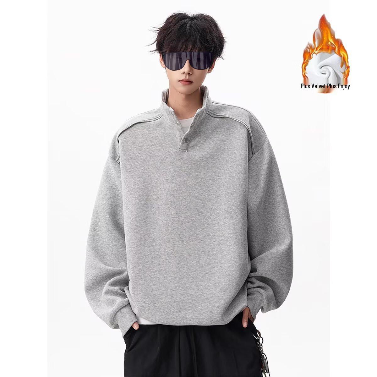 Unisex Stand Collar Pullover Hoodie: Versatile College Style Casual Top, Solid Color Sportswear M