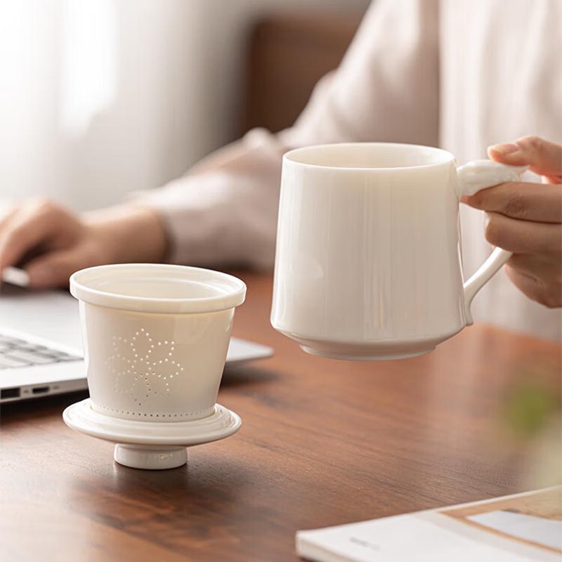 SUSHI CERAMICS Mutton-Fat Jade Porcelain Tea Separation Office Cup