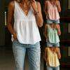 Solid Color V Neck Sleeveless Lace Trim Ruched Loose Women Tank Top