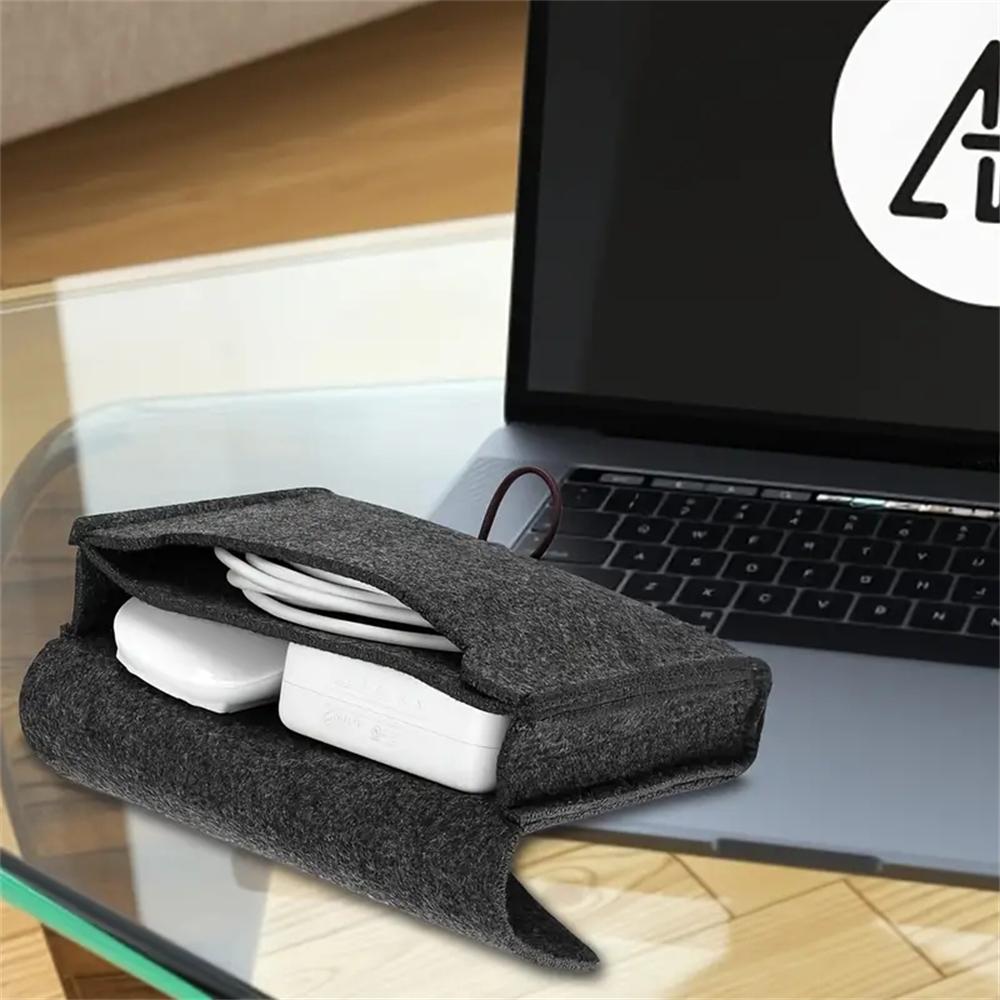 Felt Gadgets Bags Mouse Pouch Multipurpose Charger Storage Bag Travel Power Pack For & Laptops Accessories Black
