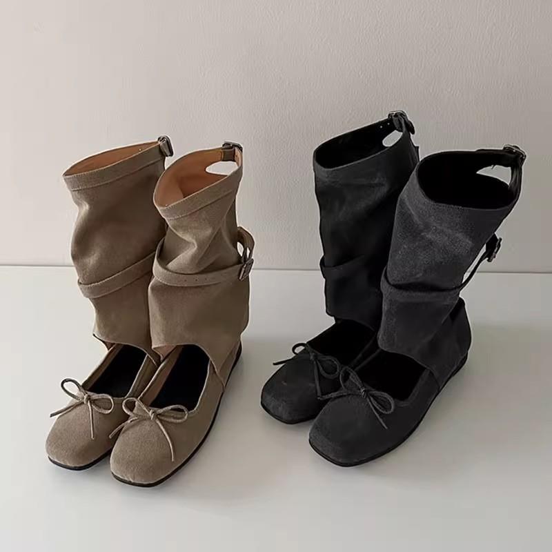 

Cowhide version~ niche fashionable Maillard summer boots women s bow hollow breathable casual ballet cool boots 40