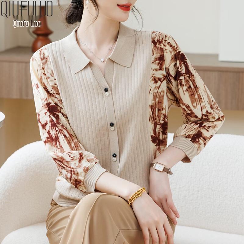 Qiufuluo Women s 2026 Spring Ice Silk Knit V-Neck T-Shirt XL