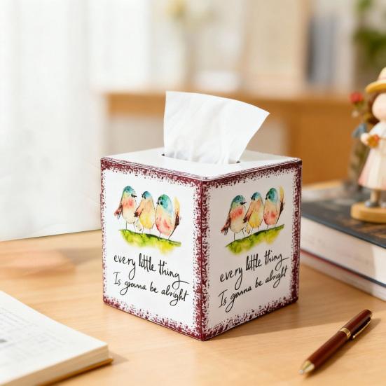 Cute Watercolor Animal Art Organizer Iron Square Tissue Box, Bee And Bird Print Decorative Storage for Cafe Breakfast Holder, Pastoral