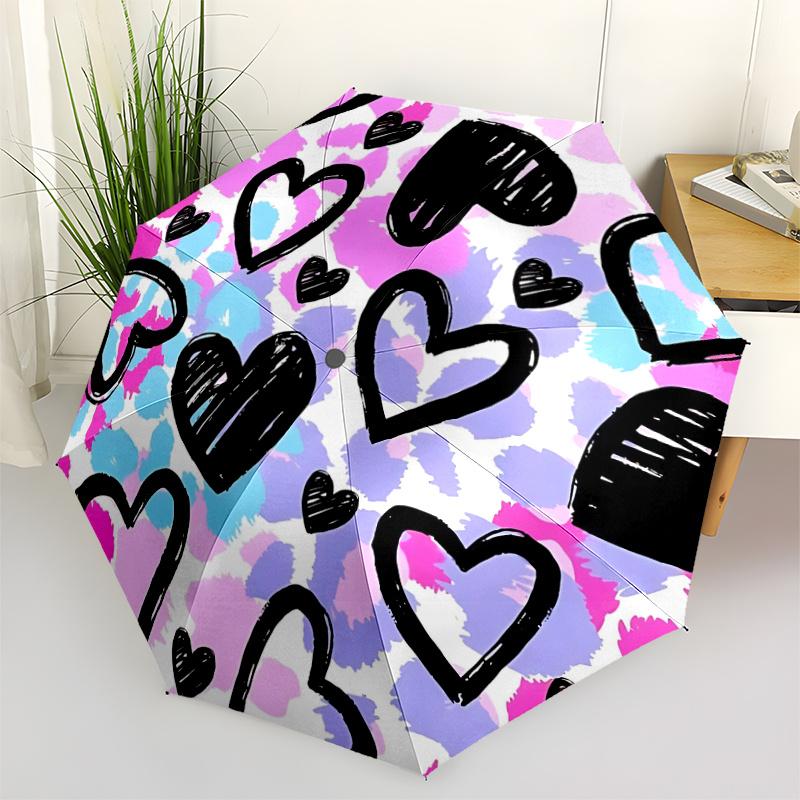 1pc Heart Pattern Automatic Open/close Umbrella, 8-Rib sturdy structure, Auto Folding/Opening, Portable Travel Umbrella for Women, c47