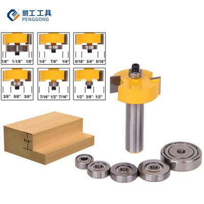 Tool Store 1Pc Rabbet Router Bit + 6Pcs Bearing Set Cutter Tenon Woodworking Carpentry Tool
