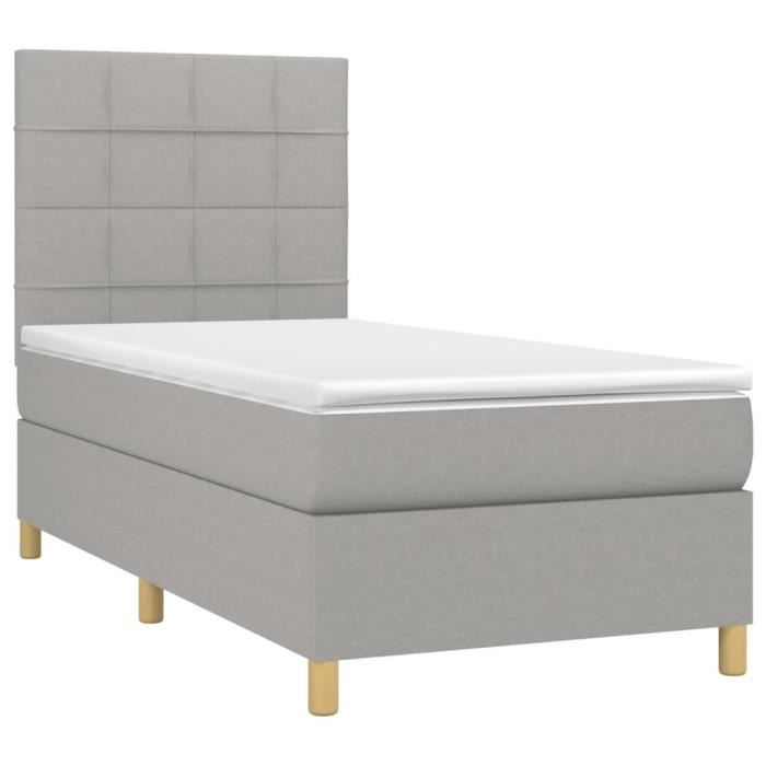 3142297 vidaXL Divan Bed and Mattress Light Grey 90x190 Cm Fabric