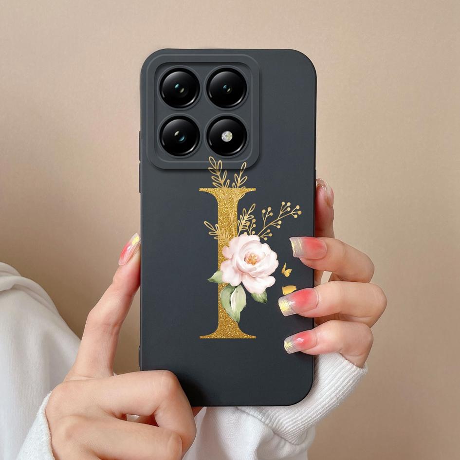 Liquid Soft Silicone Bumper For Xiaomi 14T Pro 5G 14 T Cover Pretty 26 Flower Letters Cases Anti Drop Housing Phone Shell Fundas
