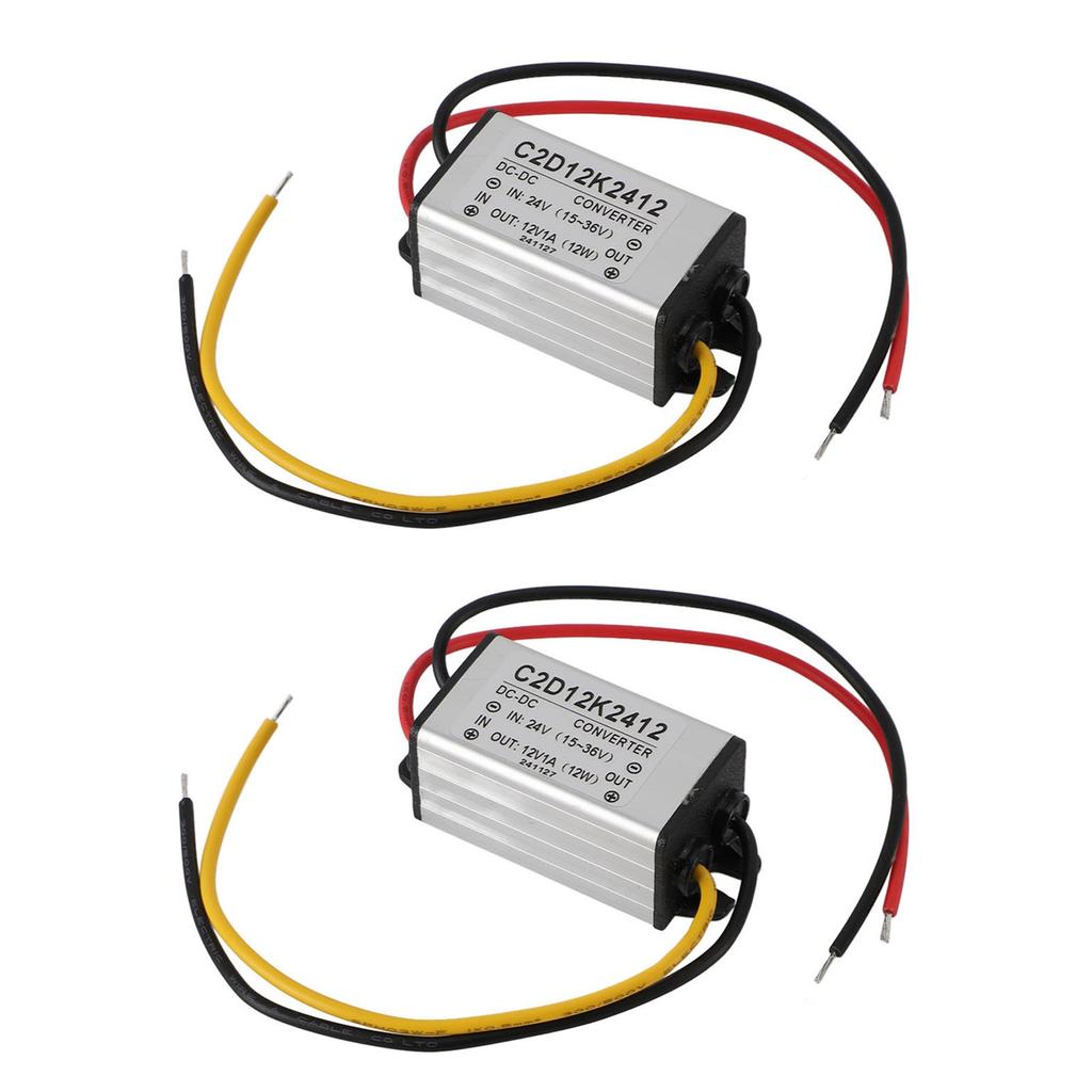 Dual Pack 24V to 12V 1A Converter IP68 Submersible - Voltage Regulator for LED Lights / CCTV Cameras & Solar Systems (Short Circuit Contr