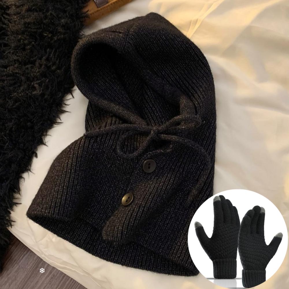 Winter Balaclava Hats Knitted Hooded Caps Women Korean Style Outdoor Warmer Drawstring Hats One-piece Neck Collar Beanies Cap