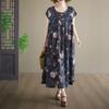 DIMANAF New 2026 Summer Beach Women Plus Size Cotton Vintage Lady Loose Oversize Long Dress Floral Print