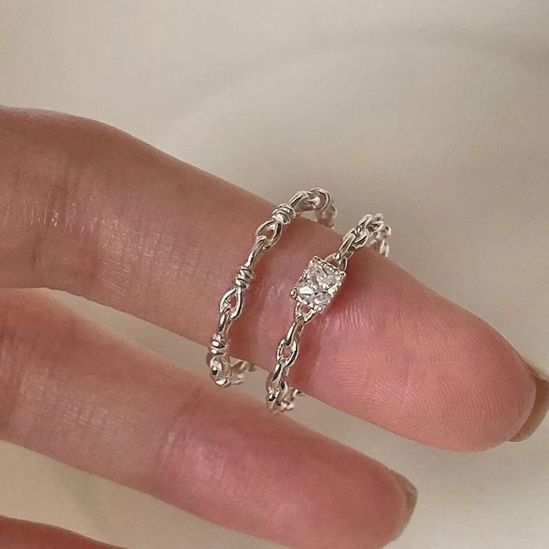 Square Diamond Ring Female Fashion Personality Square Ring With Adjustable Opening Micro Inlaid Zircon Chain Index Finger Ring