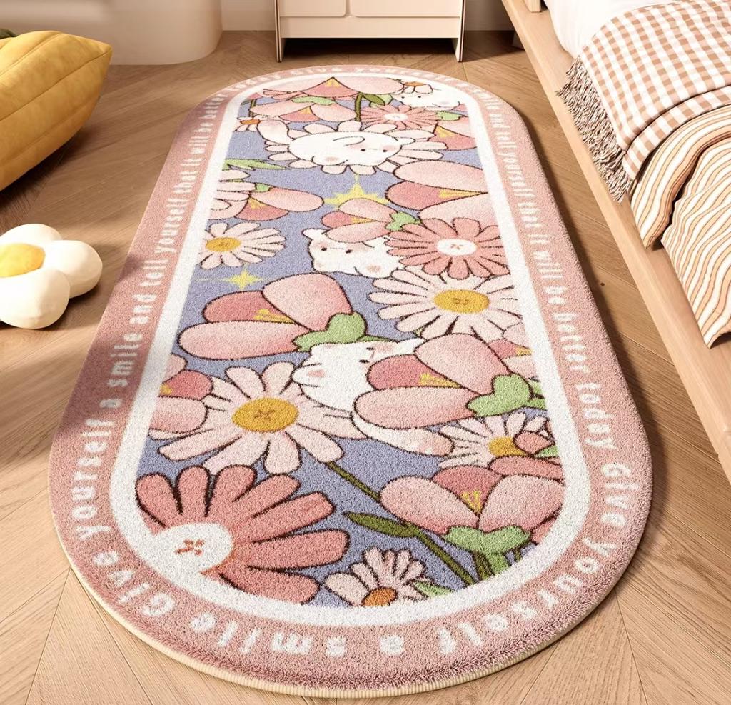 Premium Feel Long Faux Cashmere Bedside Rugs Bedroom Girls Kids Room Cozy Non-Slip Rugs