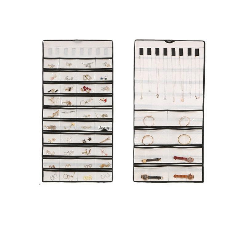 Double-Sided Non-Woven Jewelry Organizer: 80-Compartment Hanging Bag for Earrings and Small Items, Dustproof Storage Solution.