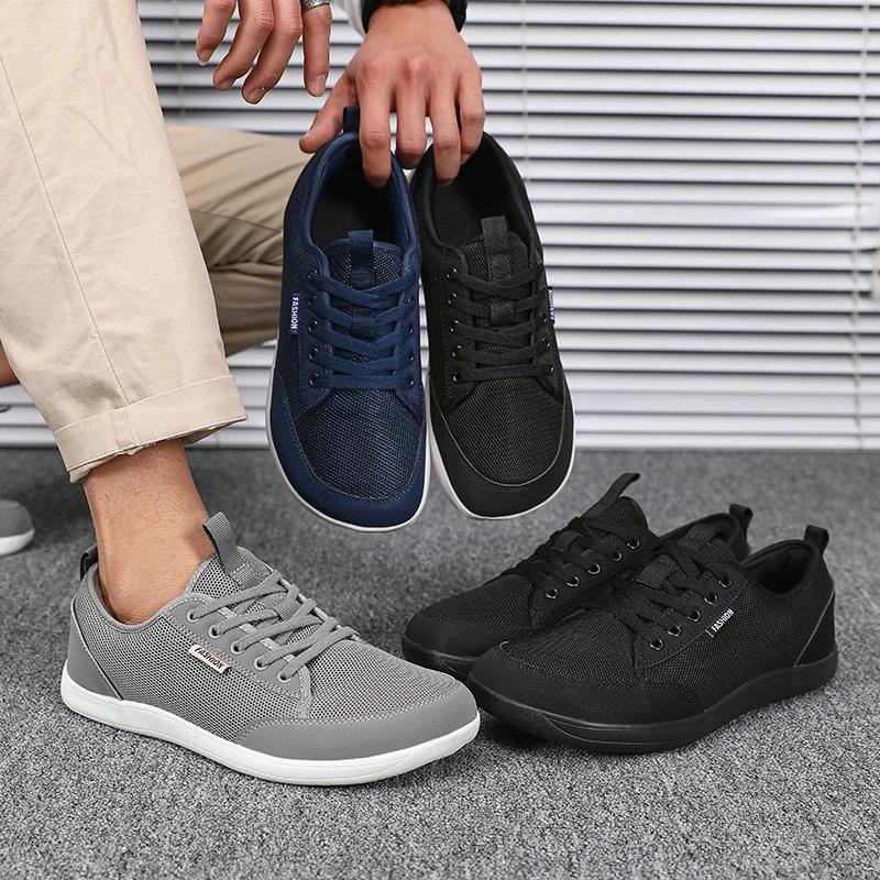 Men's Wide Toe and Bare Foot Shoes Simple, Breathable Comfortable Hiking Shoes Breathable Black Sports Shoes Women's Flat Bottom