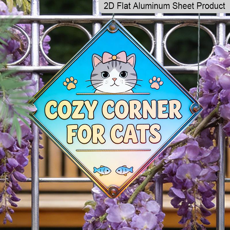 

2D Flat, 1pc Vintage Cat-Themed Metal Wall Decor - Retro Aluminum Sign Suitable for Office, Bedroom - Minimalist Cat Resting with Hanging 20*20cm