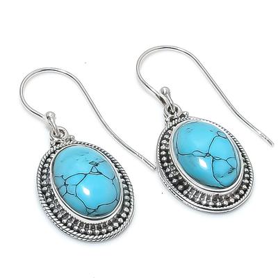 Natural Turquoise Gemstone Handmade 925 Solid Sterling Silver Earring 1.25" Y5R80