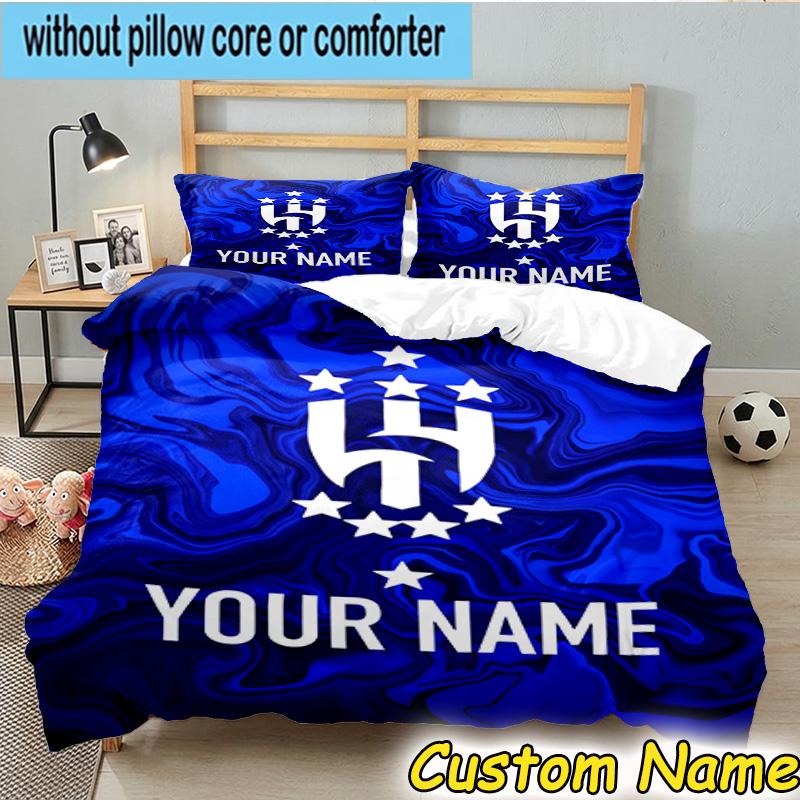 3pcs Custom Name Al Hilal Emblem Design Bedding Set Includes 1 Duvet Cover & 2 Pillowcases for All Seasons Dormitory Home Decor Christmas Gifts