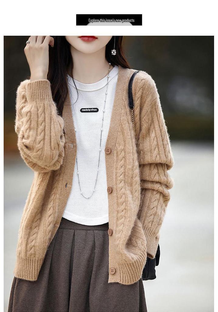 Women's V-Neck Pure Wool Cardigan Coat - 2025 Autumn/Winter Collection