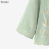 ZANZEA Women Casual Round Neck Loose Embroidery 3/4 Sleeve Blouse
