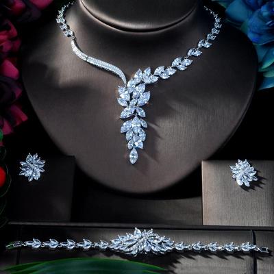 CMM Bridal Juego de 3 collares y pulseras con circonita cúbica AAA