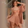 Guiruo Satin Lace Nightdress & Robe Set with Chest Pad