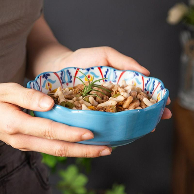 Bohemian Ceramic Rice Bowl Value Fruit Salad Bowl Creative Retro Household Noodle Eating Rice Small Bowl Kitchen Tableware New