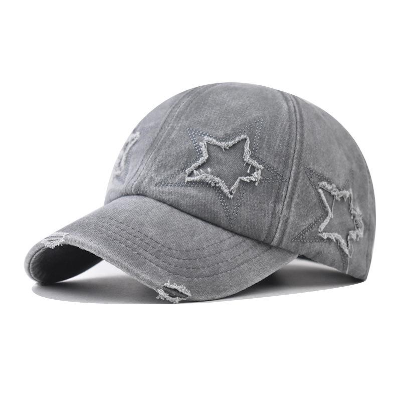 Pure Cotton Personalized Hole Five-pointed Star Baseball Cap Tide Curved Brim Ponytail Cap