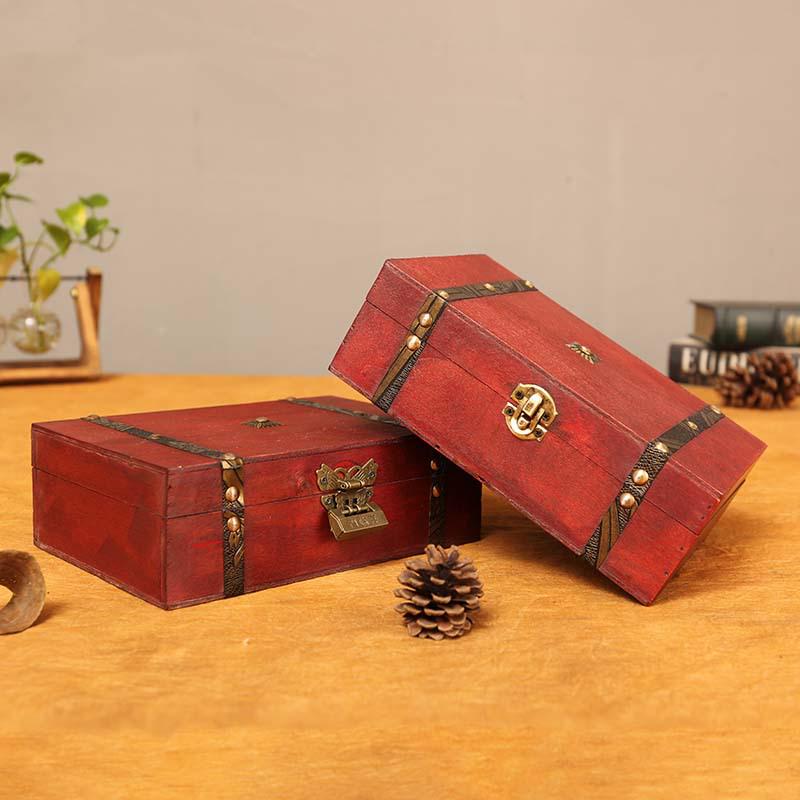 Vintage Wooden Desktop Jewelry and Keepsake Box