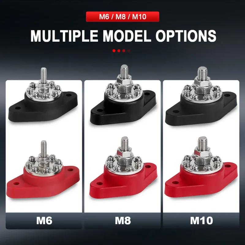 Battery Terminal Block Stud with Protector Bus Bar Electrical Connector M10 M8 M612-48V  Black Red For Truck RV Boat Camper Car