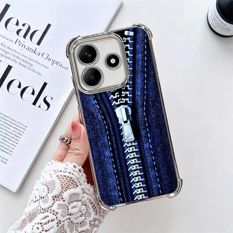 Retro Zipper Jeans Pattern Soft Phone Case For Xiaomi Redmi Note 14 15 Pro Plus 13 12 11S 11T 5G 10 9S 9 Plating Anti-Fall Funda