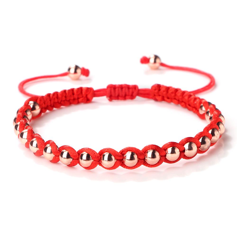 Zodiac Year Handmade Red Rope Woven Bracelet with Metal Beads, Unisex Light Luxury Style.