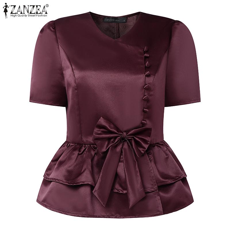 ZANZEA Women Casual V-Neck Summer Short Sleeve Blouse