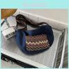 Fashionable National Style Canvas Big Capacity Casual Bag 2024 New Korean Winter Striped Waist Bag Shoulder Messenger Bag Blue