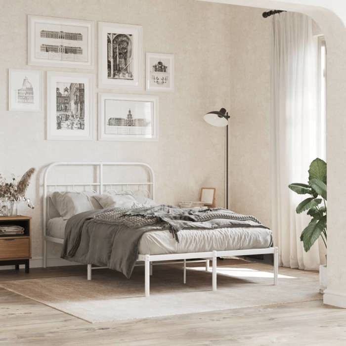 VidaXL Cadre de lit métal sans matelas et tête de lit blanc 120x190 cm 377163