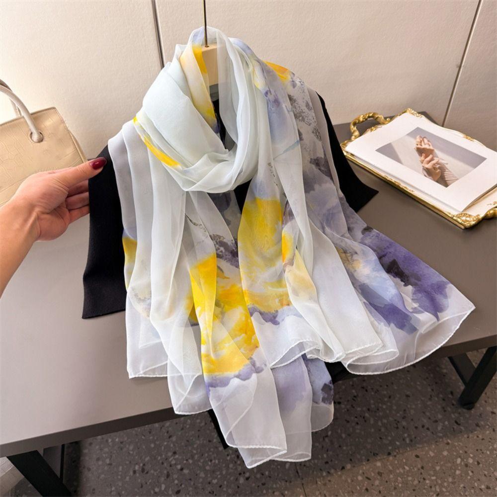 185*120cm Tourism Long Shawl Polyester Women's Satin Hijab Fashion Women Thin Scarf  Beach