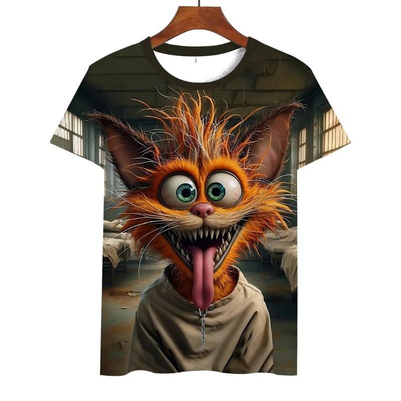 Summer Round Neck Funny Cartoon Pattern 3D Print Top Fashionable Casual Short Sleeved Men's T-shirts