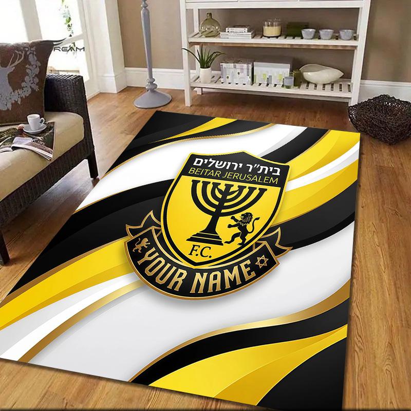 Benutzerdefinierter Name Beitar Jerusalem Flanellmuster Quadratischer Teppich, Läufer, Teppich für Wohnzimmer Schlafzimmer Sofa Spielzimmer Dekor, Rutschfeste Fußmatte
