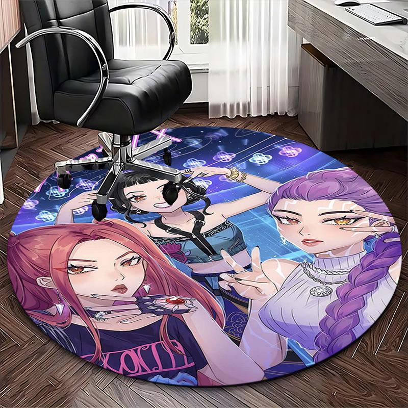 1pc Anime Design Round Carpet - Office Chair Mat, Non-Slip Rug for Home Decor, Living Room