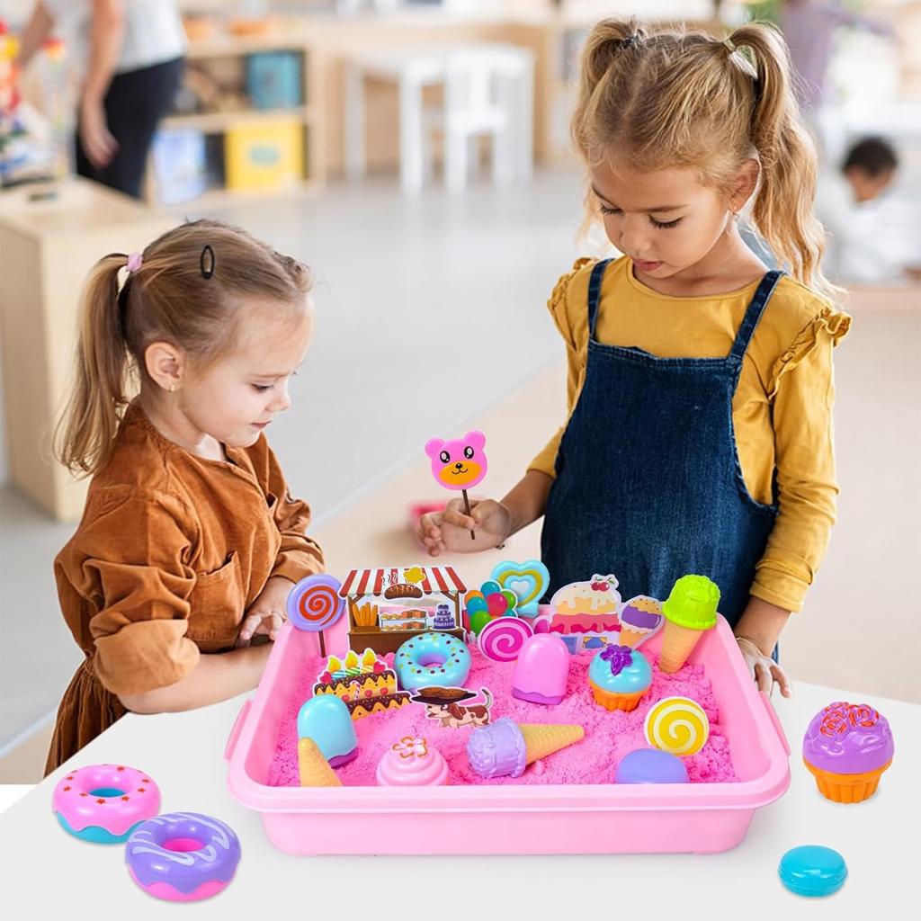 Sand Play Toy Set for Kids, Sand and Clay, Storage Box, Sandbox for Indoor and Outdoor Use, Pink Series, Ice Cream, DIY Model Making, Clay, Girls,