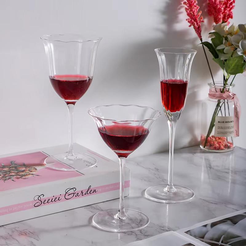 Bicchieri da Vino di Lusso Retrò in Cristallo Strisce Verticali Chiare Design Floreale Rosa Verde Flûte Calice da Cocktail Martini
