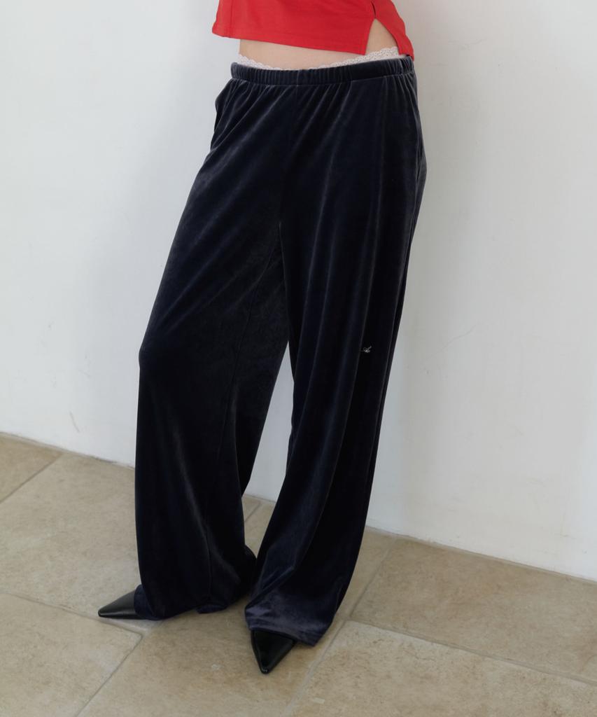 Aente Velvet Wide Darwstring Pants- Navy