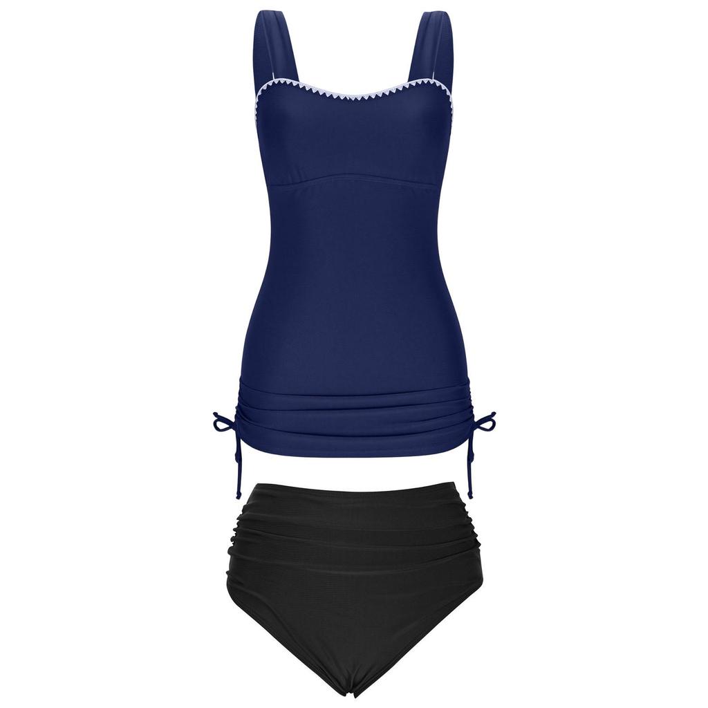 European Style Strapless Slimming High-Waisted Bikini with Wide Shoulder Straps - Women's Solid Color Swimwear 2026