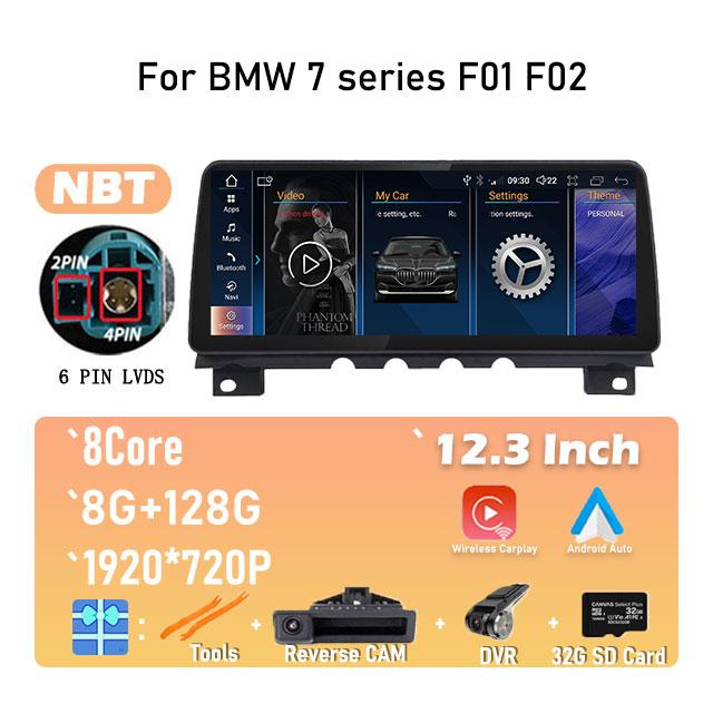 1920*720P Android 14 For BMW 7 Series F01 F02 CIC NBT System Wireless Carplay ID8 12.3 Inch Car Player Multimedia Navigation GPS