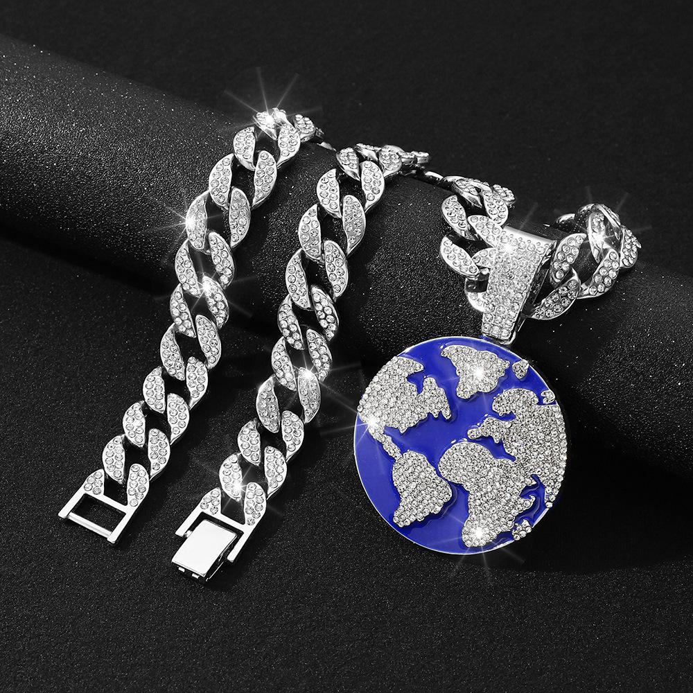 European and American new products drop oil hip-hop planet earth pendant Cuban necklace men's personality environmentally friendly alloy jewelry