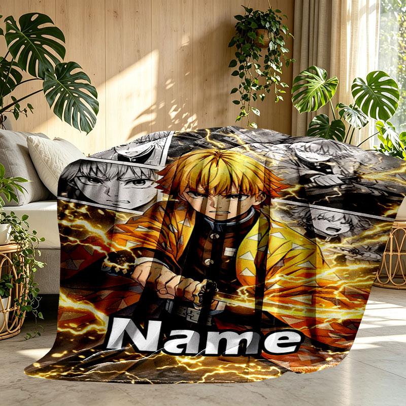 Custom Name Personalized Demon Slayer Print Blanket, Home Decor, Bedroom, Sofa, Camping, Couch, Gifts for Birthday Christmas