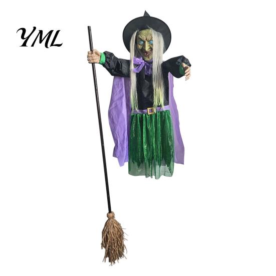 Sound Activated Party Prop 200cm Halloween Flying Witch with Scary Sounds & Glowing Eyes, Floating for Lawn Creepy Garden Yard Lawn, Haunted