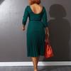 Women Spring Autumn Fashion Sexy Square Collar Dress Ladies One Piece Solid Long Sleeves Pleated Sheath Dress