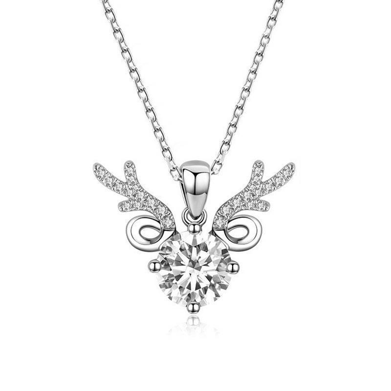 Zircon Elk Pendant Necklace with Copper Inlay and Jade for a Safe Journey - Valentine's Day Clavicle Gift