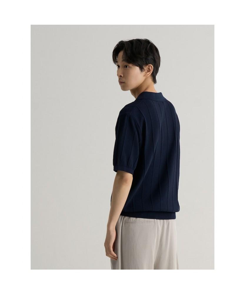 8seconds Cool Touch Textured Collar Short Sleeve Knit Navy