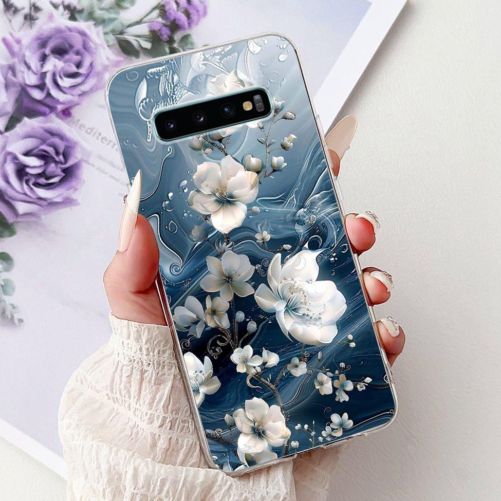 For Samsung S10 Plus Case SM-G975F Cute Kawaii Fashion Flowers Luxury Cool Painted Soft Cover For Samsung Galaxy S10+ Phone Case
